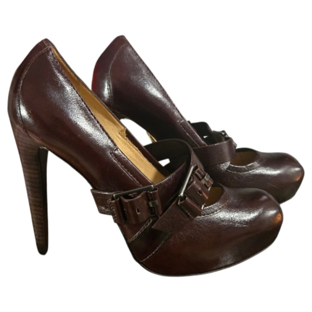 L.A.M.B. Shoes Gwen Stefani Brown Platform Stiletto Mary Jane 5” Heel  Sz 8